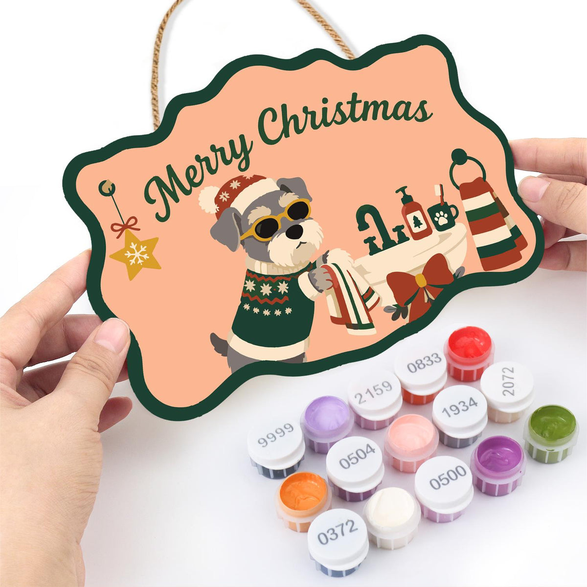 Schnauzer's Holiday Bath Time paint by numbers hanging sign – image 9