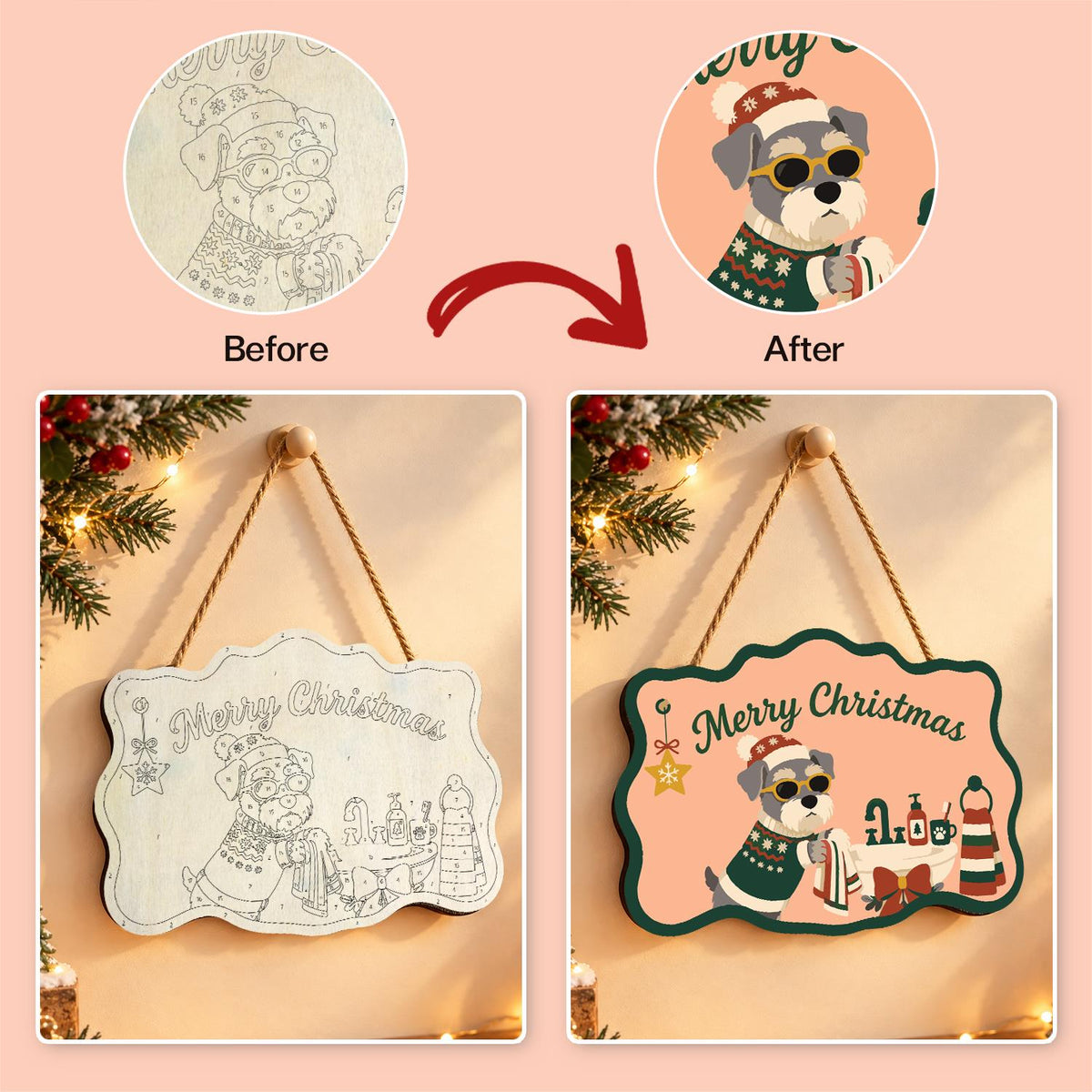 Schnauzer's Holiday Bath Time paint by numbers hanging sign – image 10