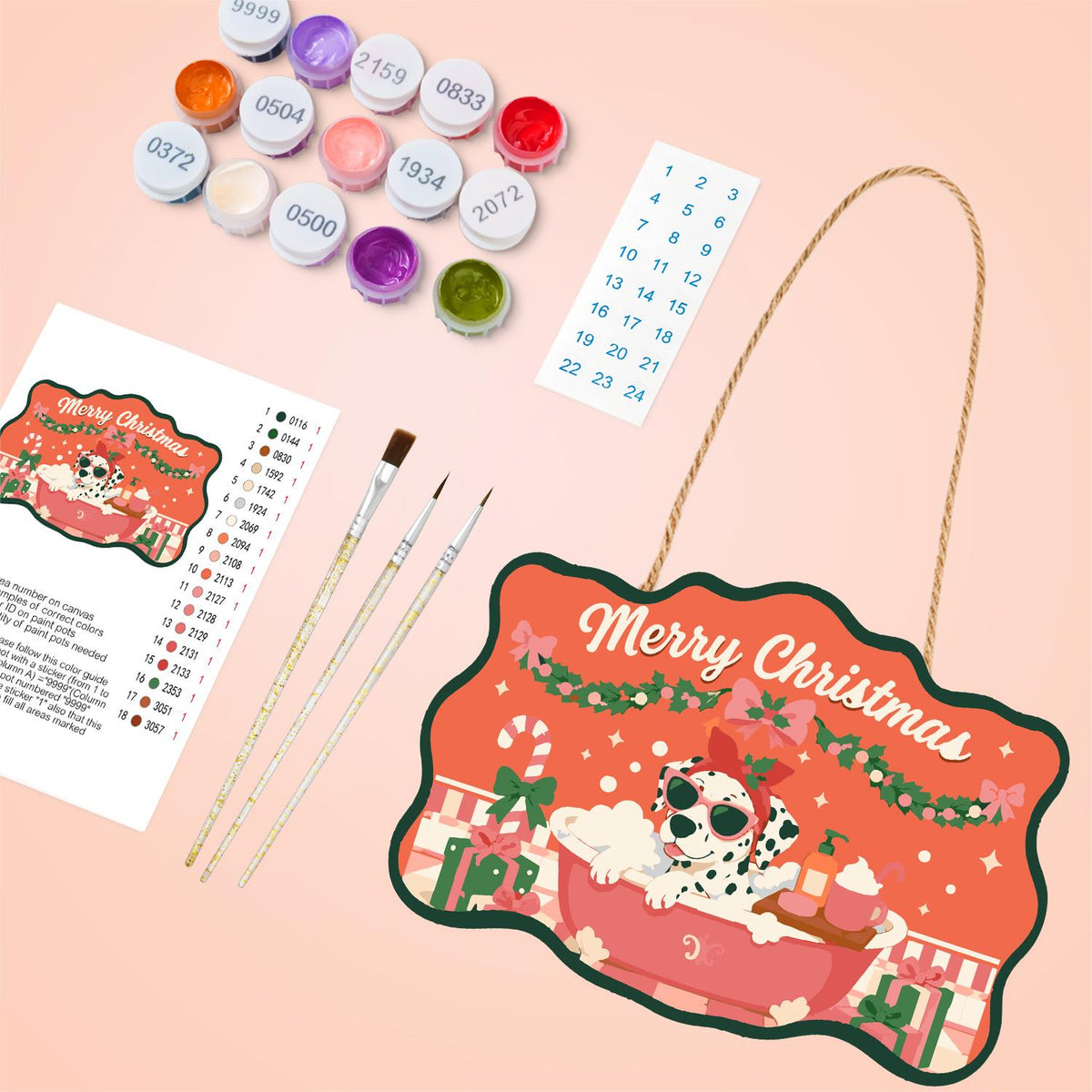 Bow-Topped Dalmatian Spa Day paint by numbers hanging sign – image 4