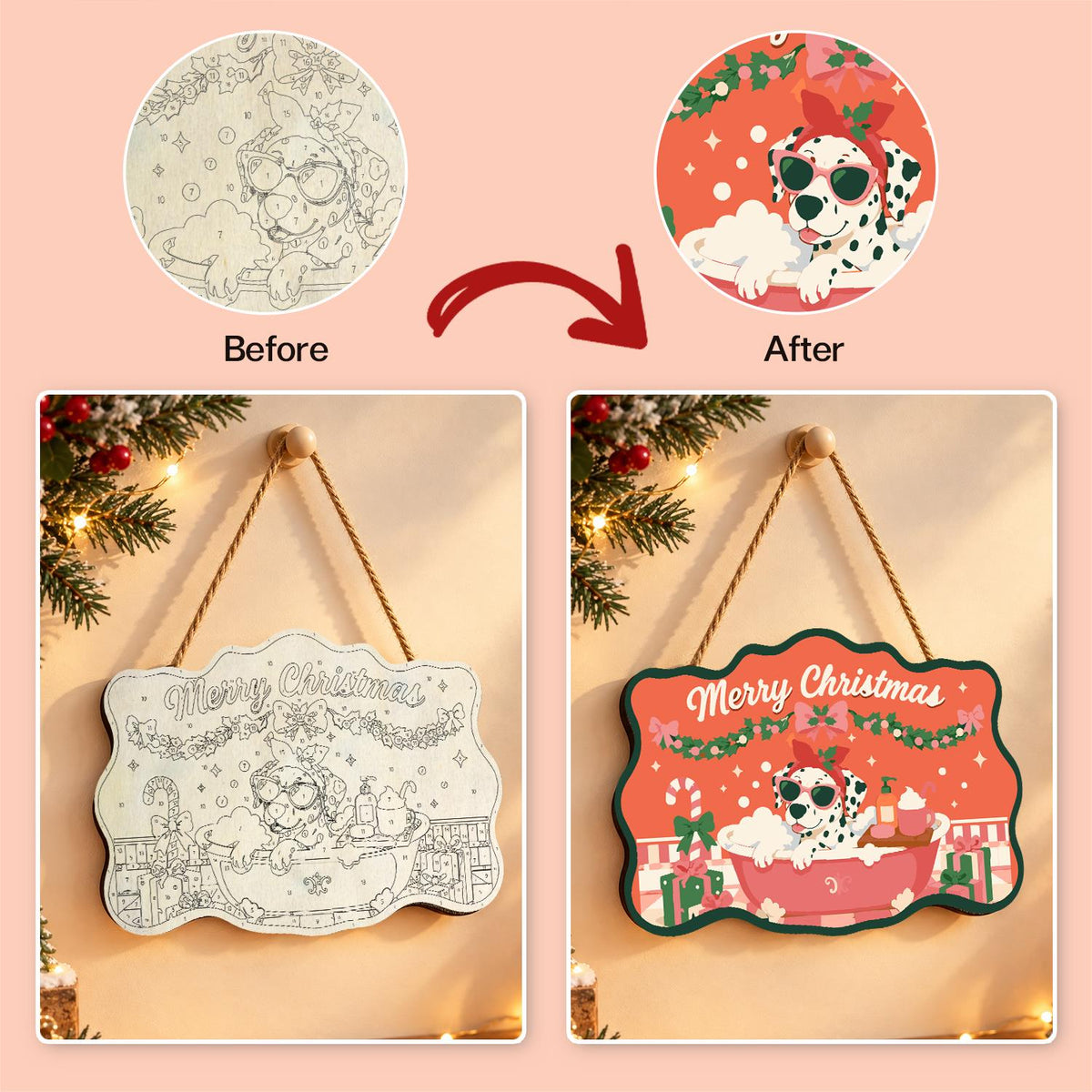 Bow-Topped Dalmatian Spa Day paint by numbers hanging sign – image 10