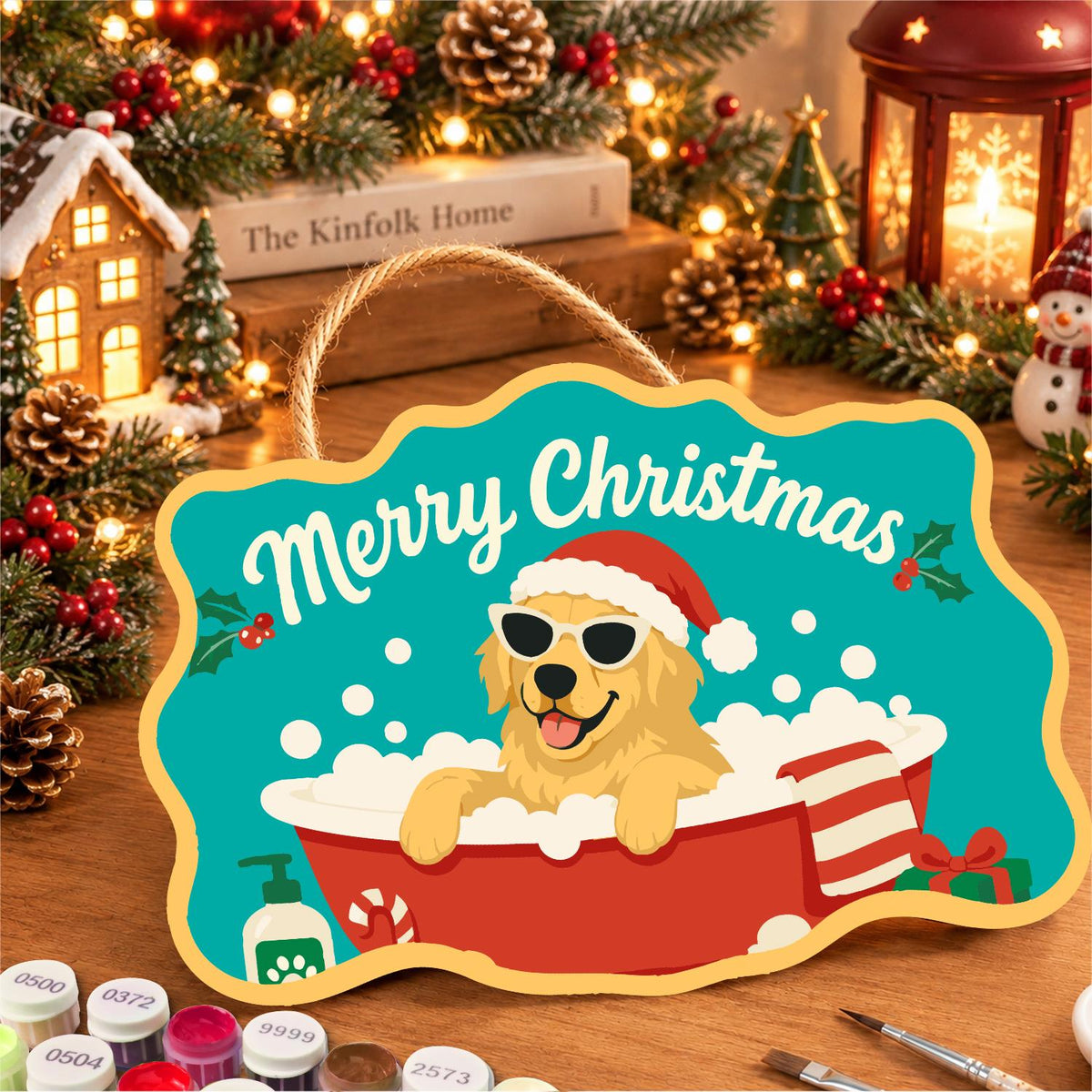 Golden Retriever's Red Tub Bath paint by numbers hanging sign – image 8