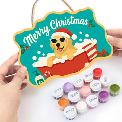 Golden Retriever's Red Tub Bath paint by numbers hanging sign – image 9