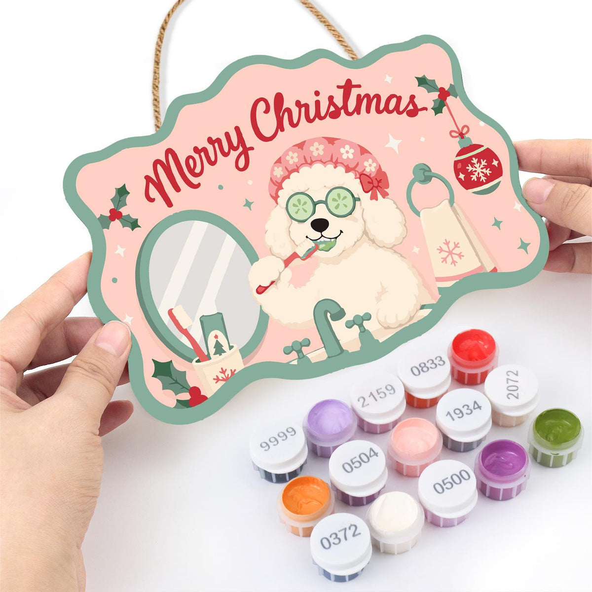 Cucumber Spa Poodle at the Mirror paint by numbers hanging sign – image 9