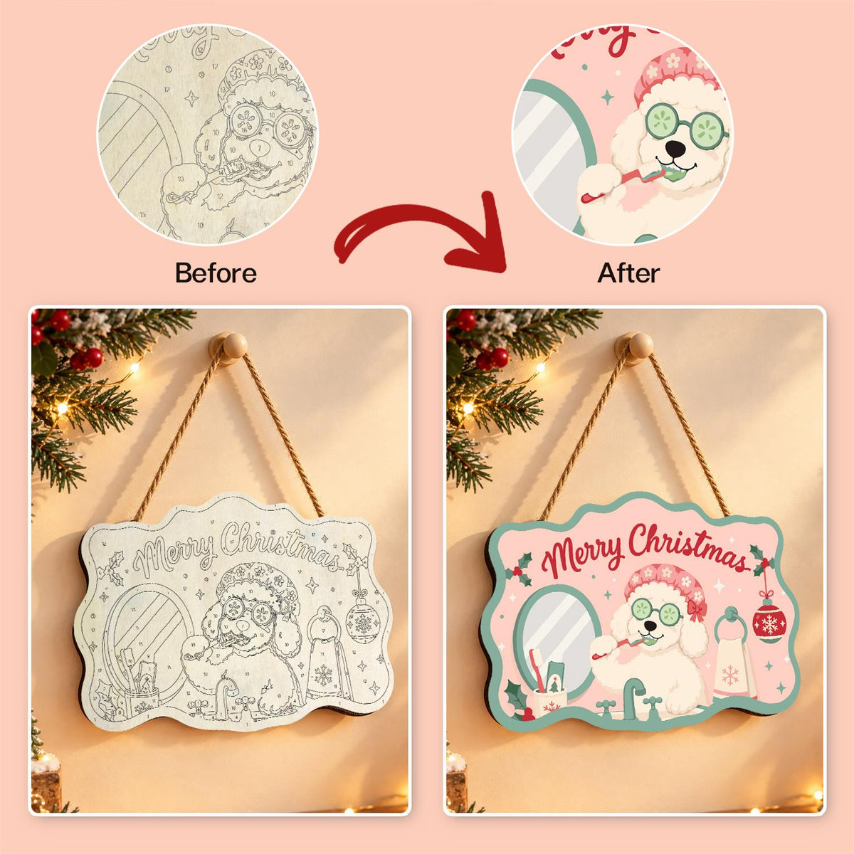 Cucumber Spa Poodle at the Mirror paint by numbers hanging sign – image 10