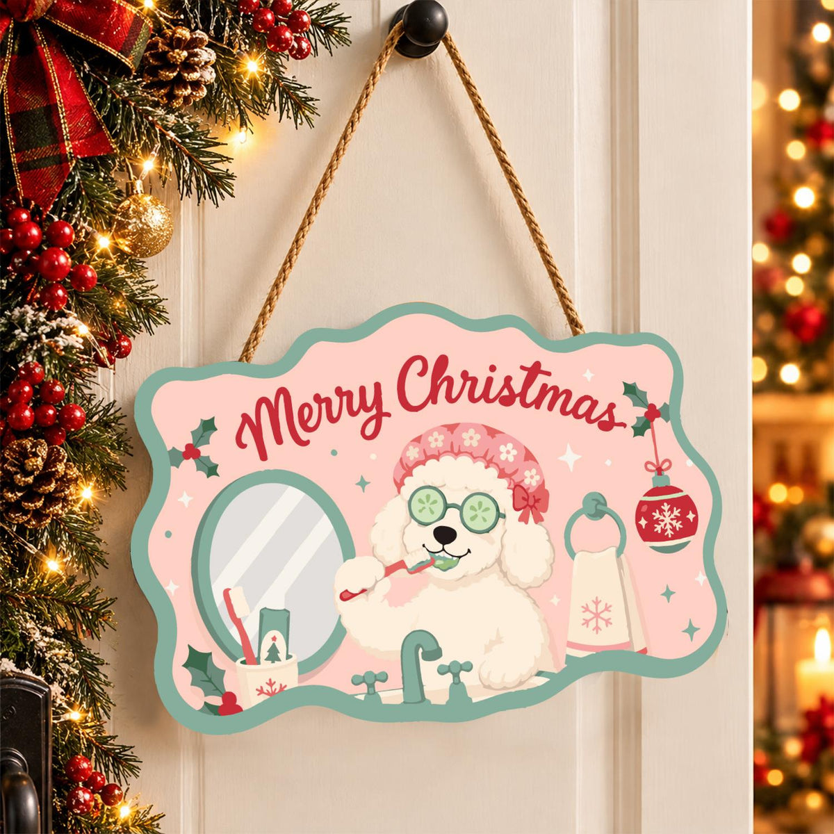 Cucumber Spa Poodle at the Mirror paint by numbers hanging sign – image 16