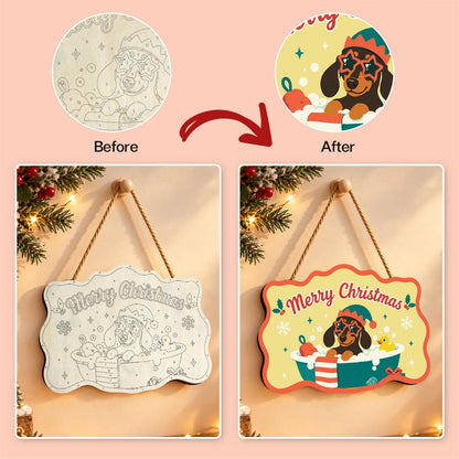 Elf Hat Dachshund with Rubber Duck paint by numbers hanging sign – image 10