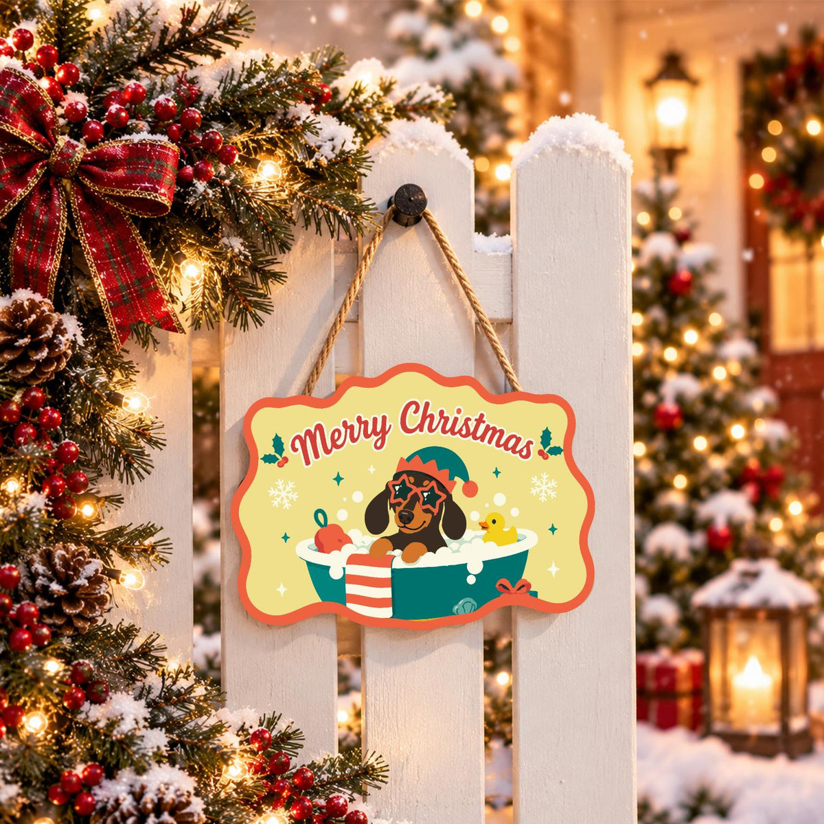 Elf Hat Dachshund with Rubber Duck paint by numbers hanging sign – image 15