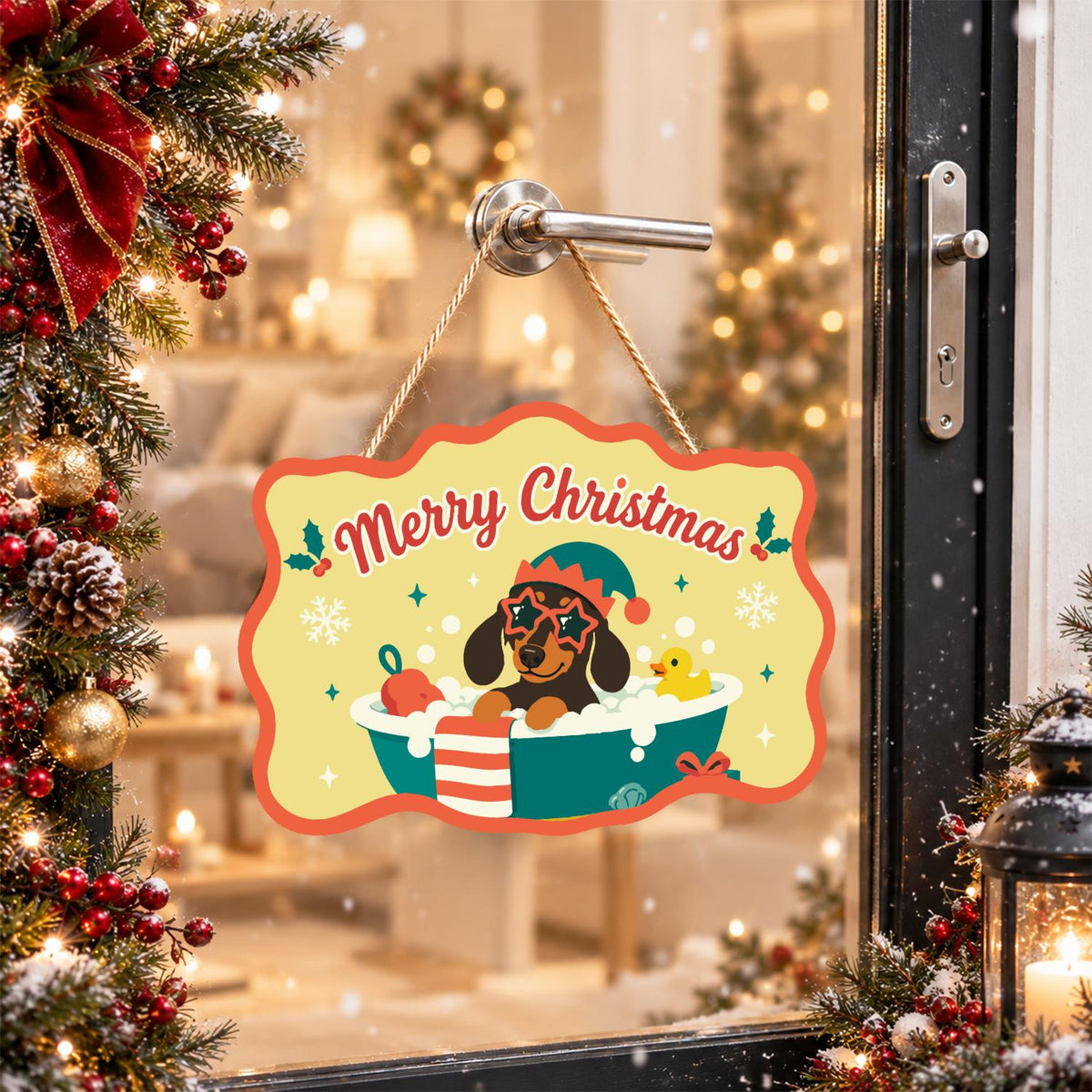Elf Hat Dachshund with Rubber Duck paint by numbers hanging sign – image 17