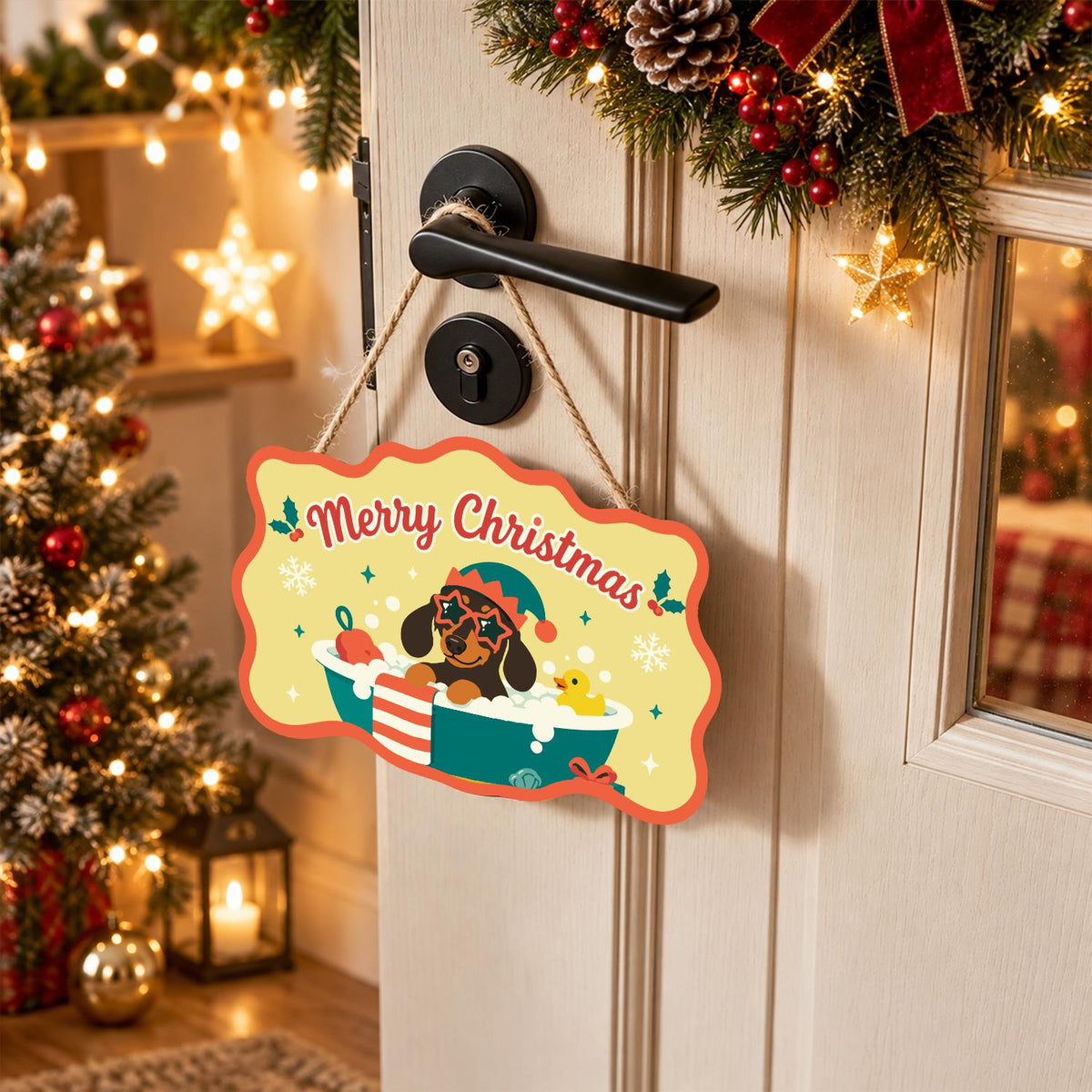 Elf Hat Dachshund with Rubber Duck paint by numbers hanging sign – image 18