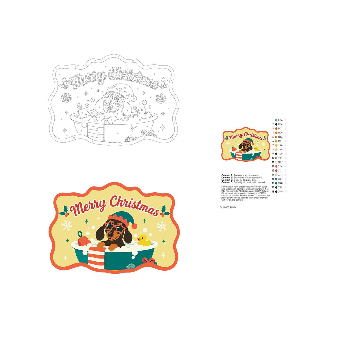 Elf Hat Dachshund with Rubber Duck paint by numbers hanging sign – image 19
