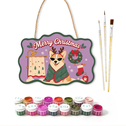 Robe-Wrapped Corgi in Antlers paint by numbers hanging sign – image 2