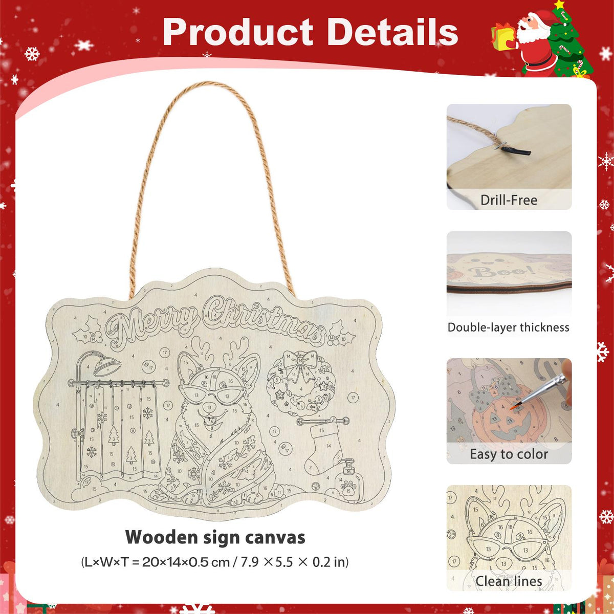 Robe-Wrapped Corgi in Antlers paint by numbers hanging sign – image 5