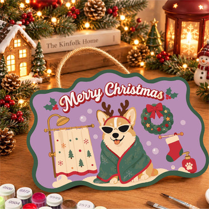 Robe-Wrapped Corgi in Antlers paint by numbers hanging sign – image 8