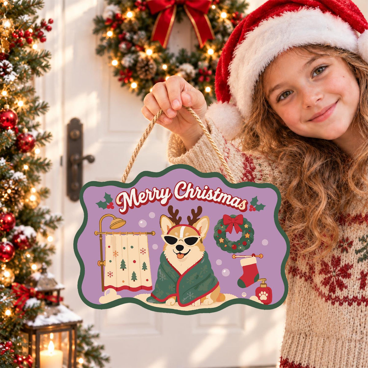 Robe-Wrapped Corgi in Antlers paint by numbers hanging sign – image 13