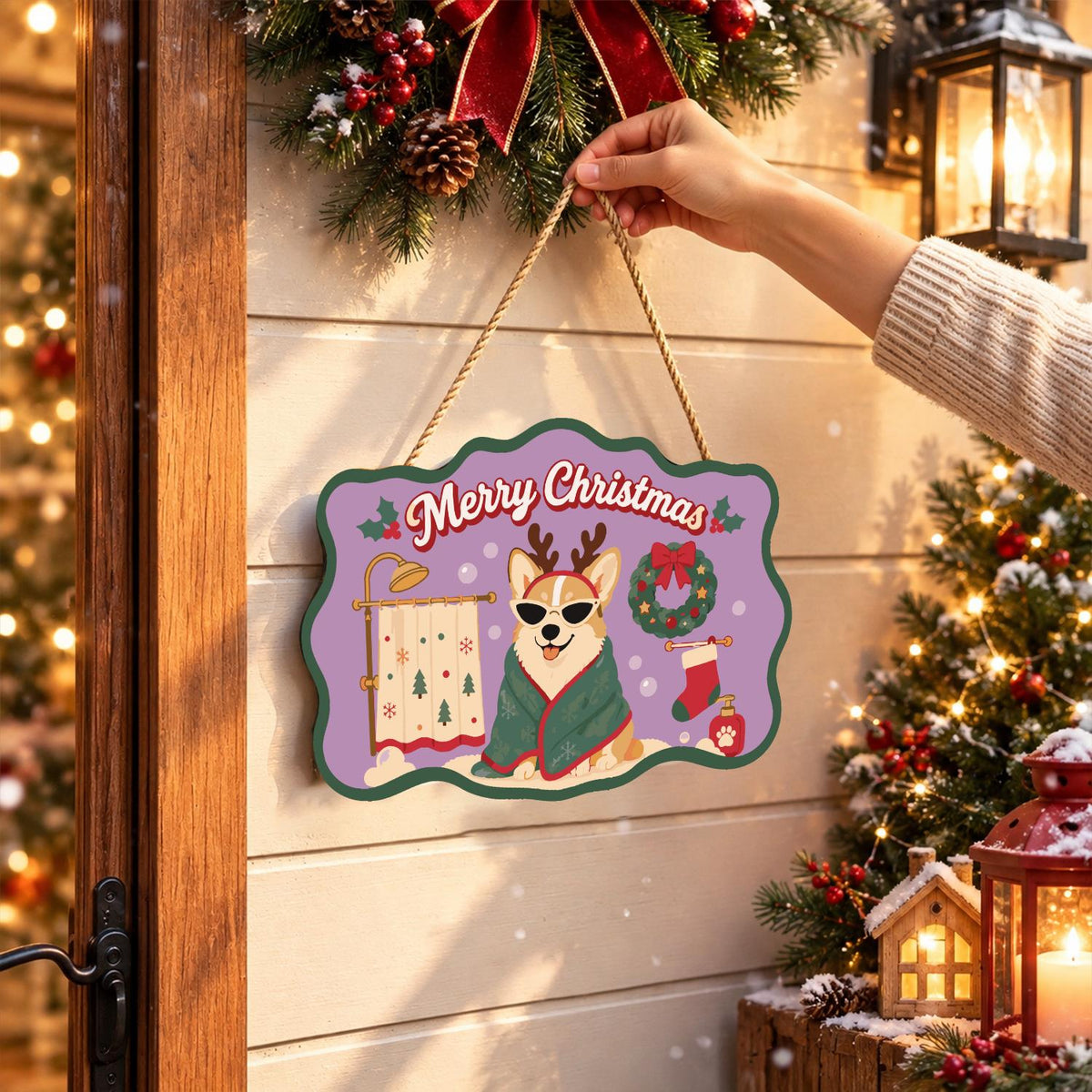Robe-Wrapped Corgi in Antlers paint by numbers hanging sign – image 14