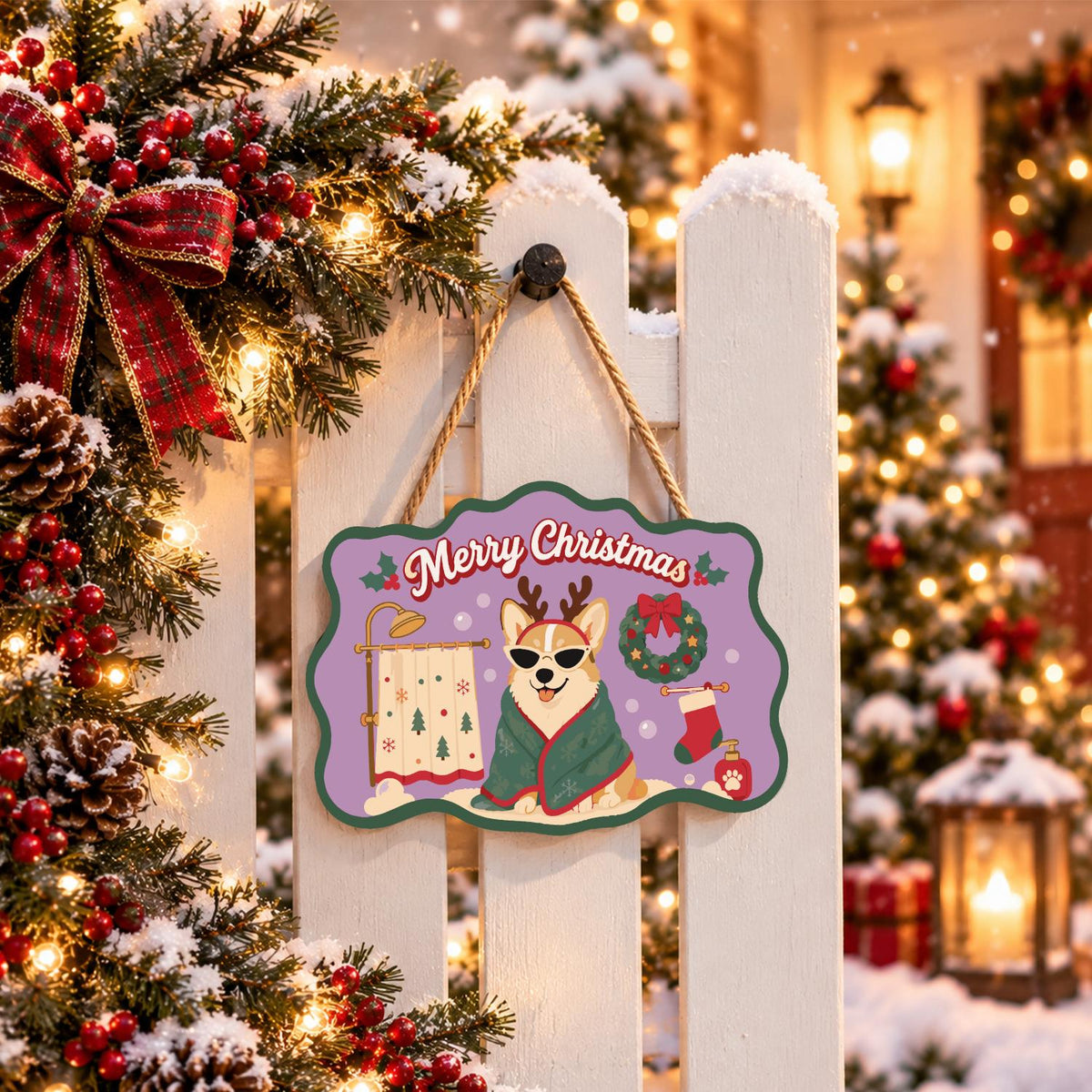 Robe-Wrapped Corgi in Antlers paint by numbers hanging sign – image 15