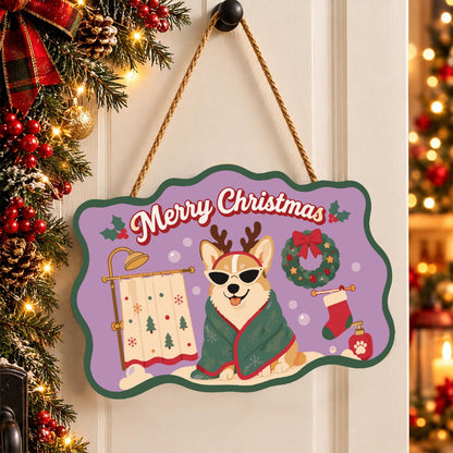 Robe-Wrapped Corgi in Antlers paint by numbers hanging sign – image 16