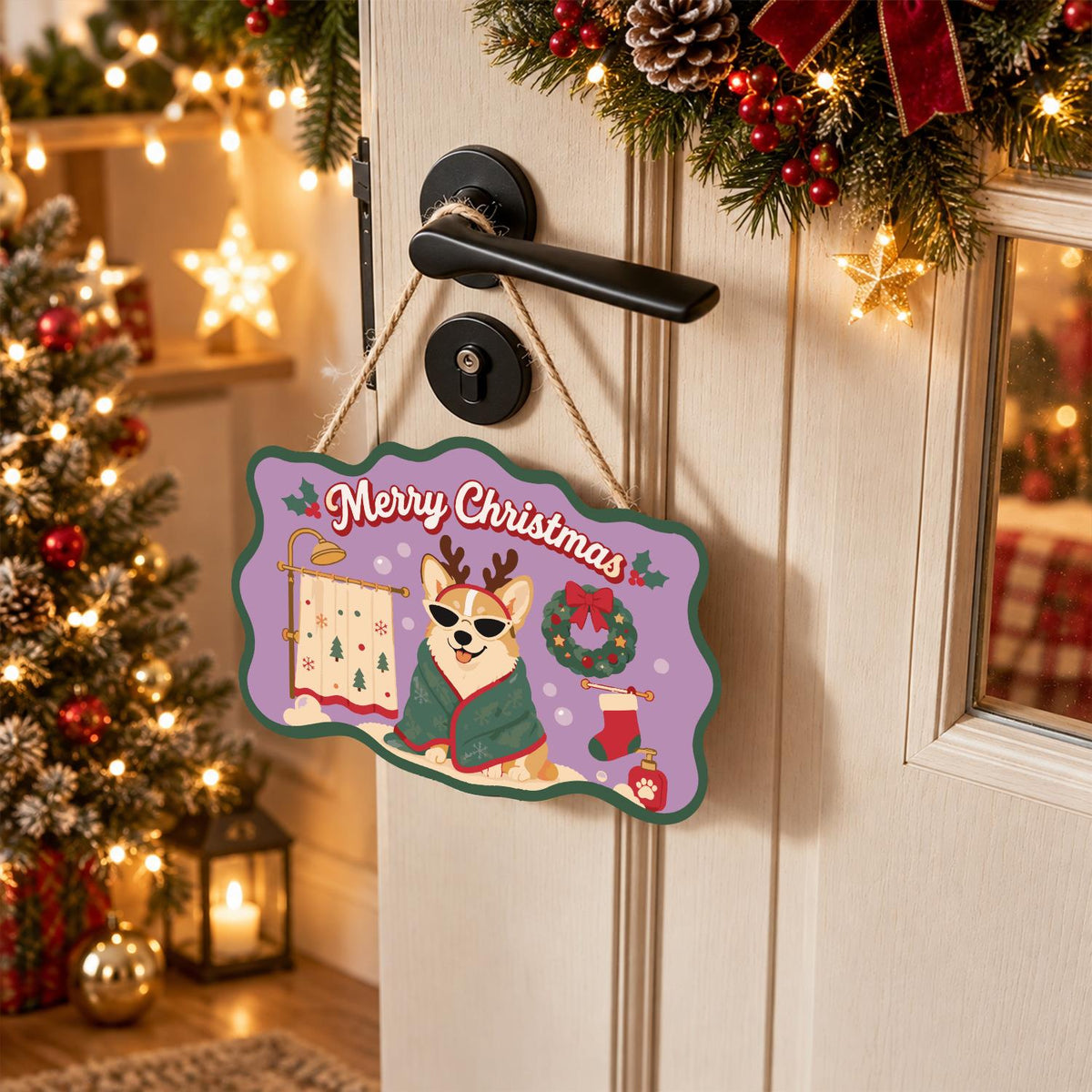 Robe-Wrapped Corgi in Antlers paint by numbers hanging sign – image 18