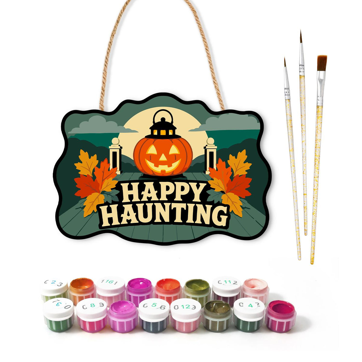Pumpkin Lantern by Garden Gate paint by numbers hanging sign – image 2