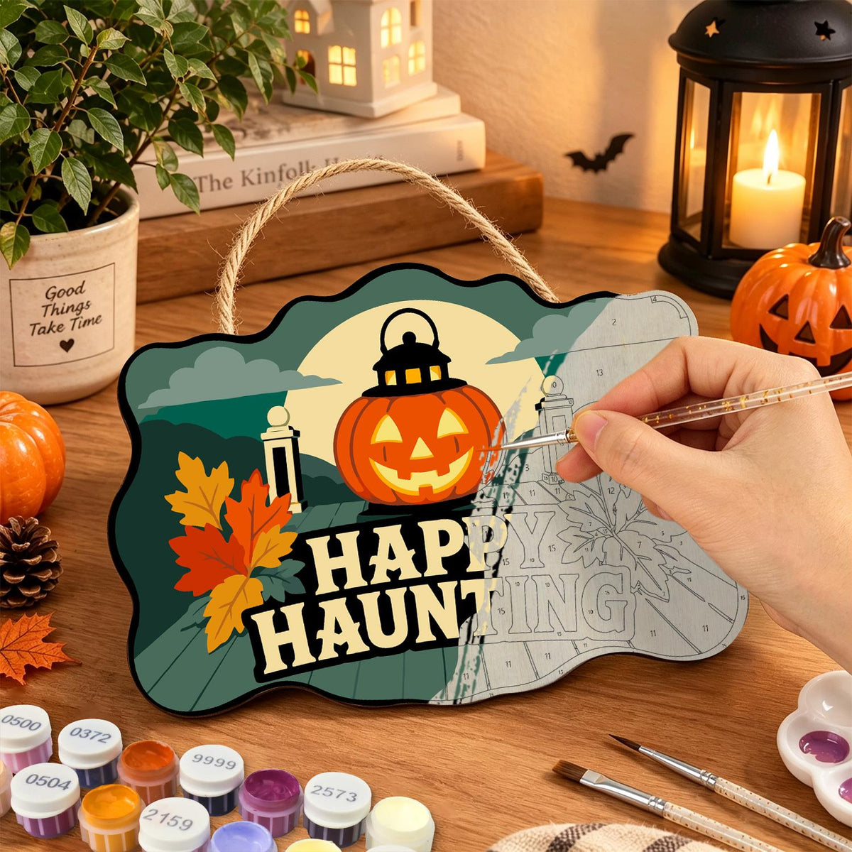 Pumpkin Lantern by Garden Gate paint by numbers hanging sign – image 7