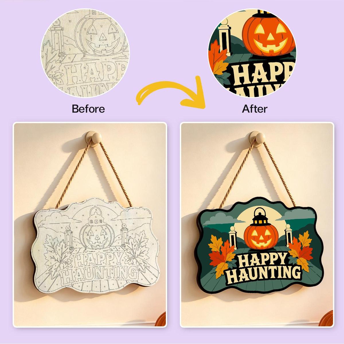 Pumpkin Lantern by Garden Gate paint by numbers hanging sign – image 10