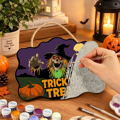 Clawing Ghoul Scarecrow by Barn paint by numbers hanging sign – image 7