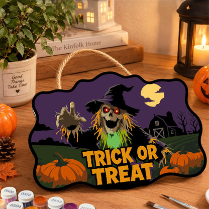 Clawing Ghoul Scarecrow by Barn paint by numbers hanging sign – image 8