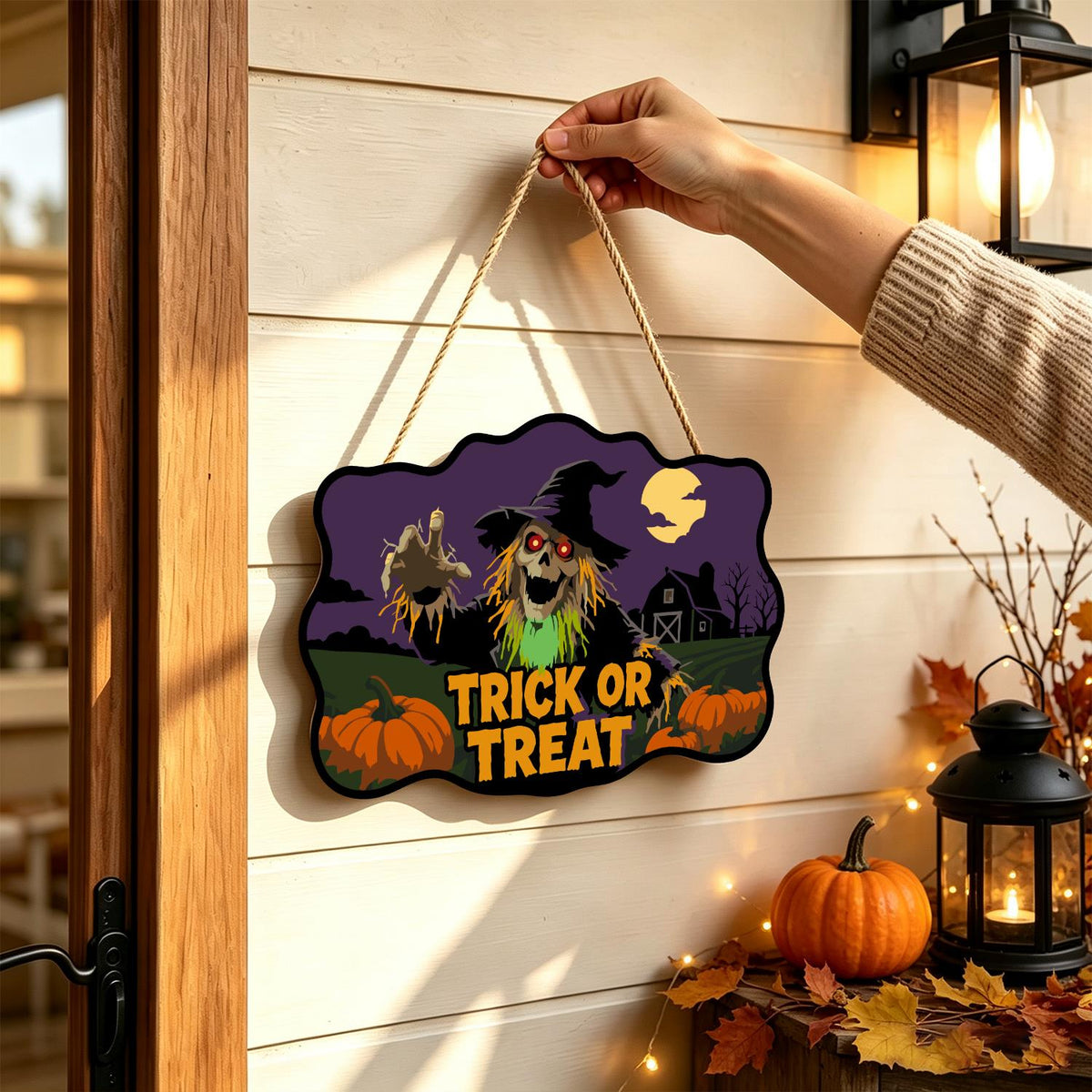 Clawing Ghoul Scarecrow by Barn paint by numbers hanging sign – image 14