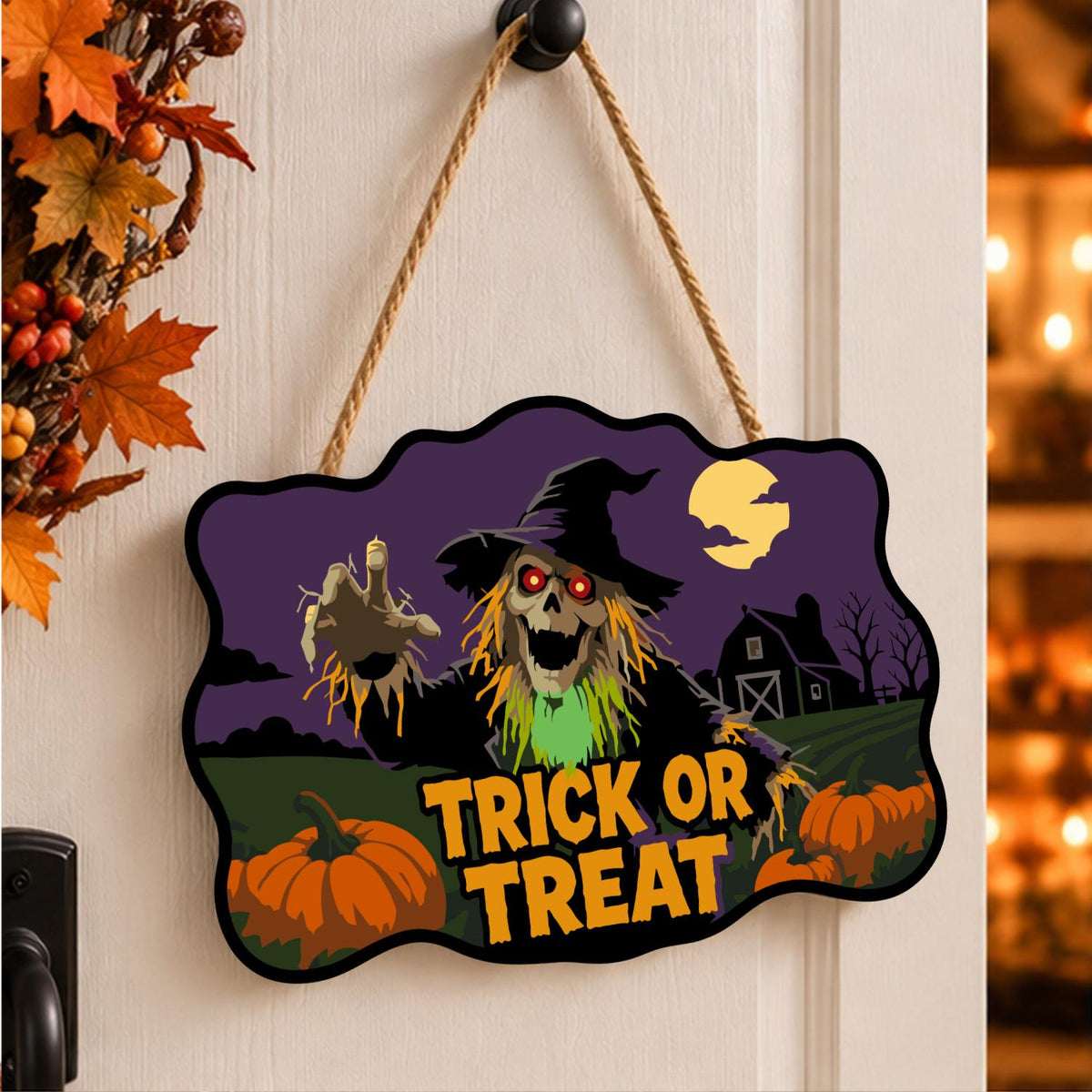 Clawing Ghoul Scarecrow by Barn paint by numbers hanging sign – image 15