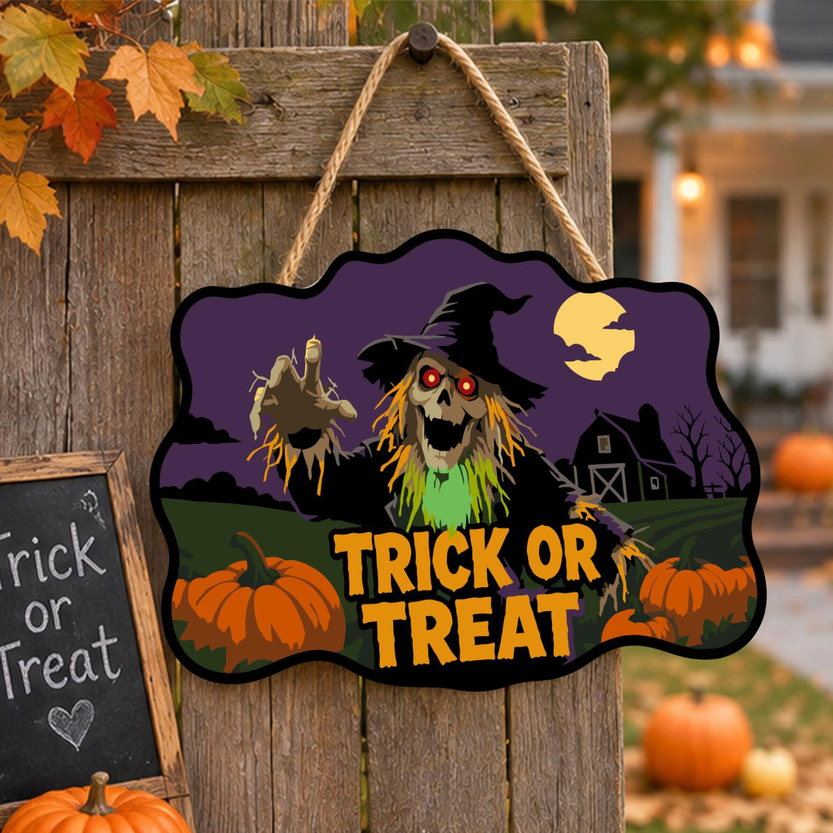 Clawing Ghoul Scarecrow by Barn paint by numbers hanging sign – image 16