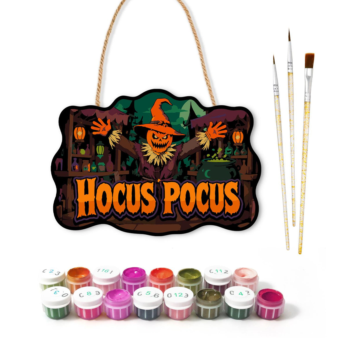 Pumpkin Scarecrow Potion Shop paint by numbers hanging sign – image 2