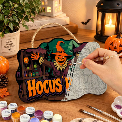 Pumpkin Scarecrow Potion Shop paint by numbers hanging sign – image 7