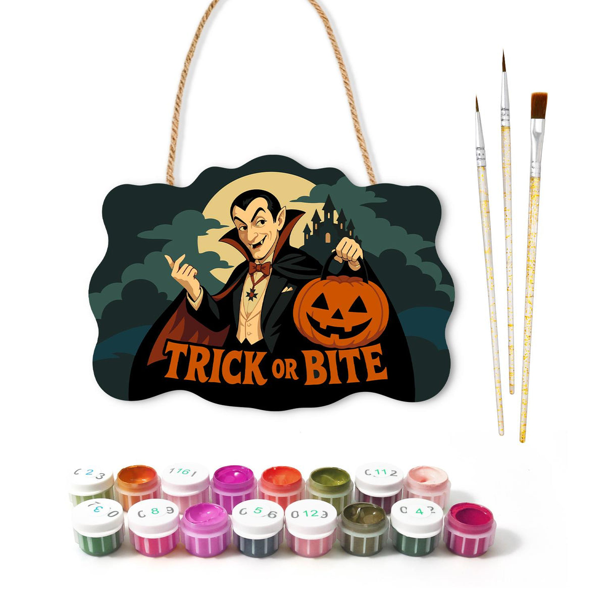 Caped Vampire with Jack-O'-Lantern paint by numbers hanging sign – image 2