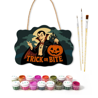 Caped Vampire with Jack-O'-Lantern paint by numbers hanging sign – image 2