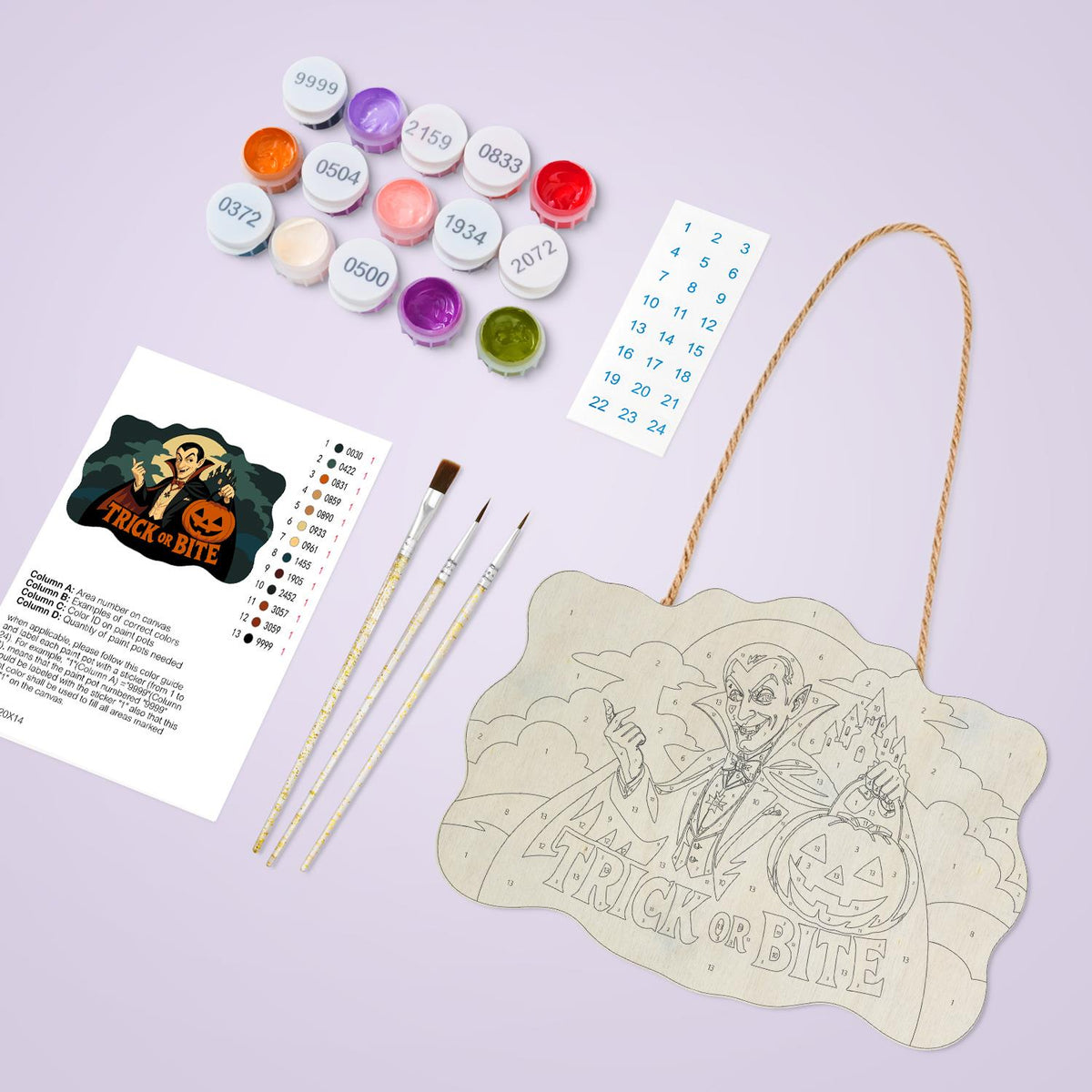 Caped Vampire with Jack-O'-Lantern paint by numbers hanging sign – image 3