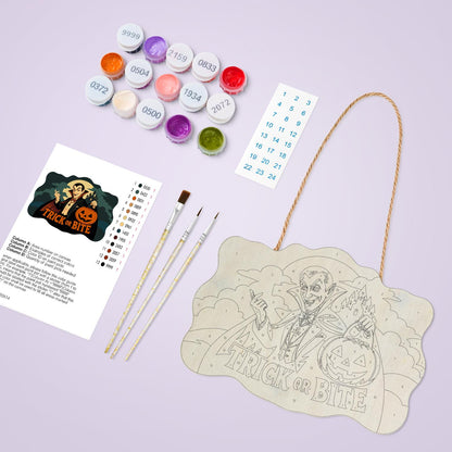 Caped Vampire with Jack-O'-Lantern paint by numbers hanging sign – image 3