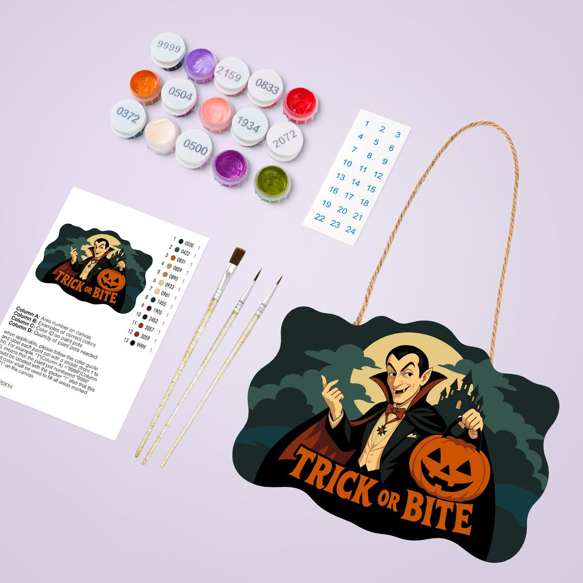Caped Vampire with Jack-O'-Lantern paint by numbers hanging sign – image 4
