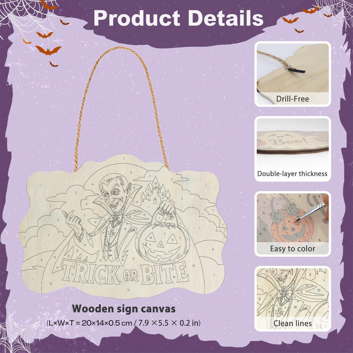 Caped Vampire with Jack-O'-Lantern paint by numbers hanging sign – image 5