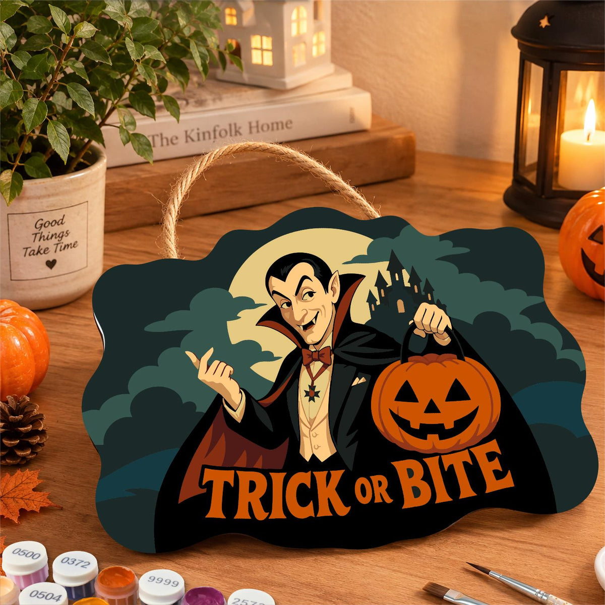 Caped Vampire with Jack-O'-Lantern paint by numbers hanging sign – image 8