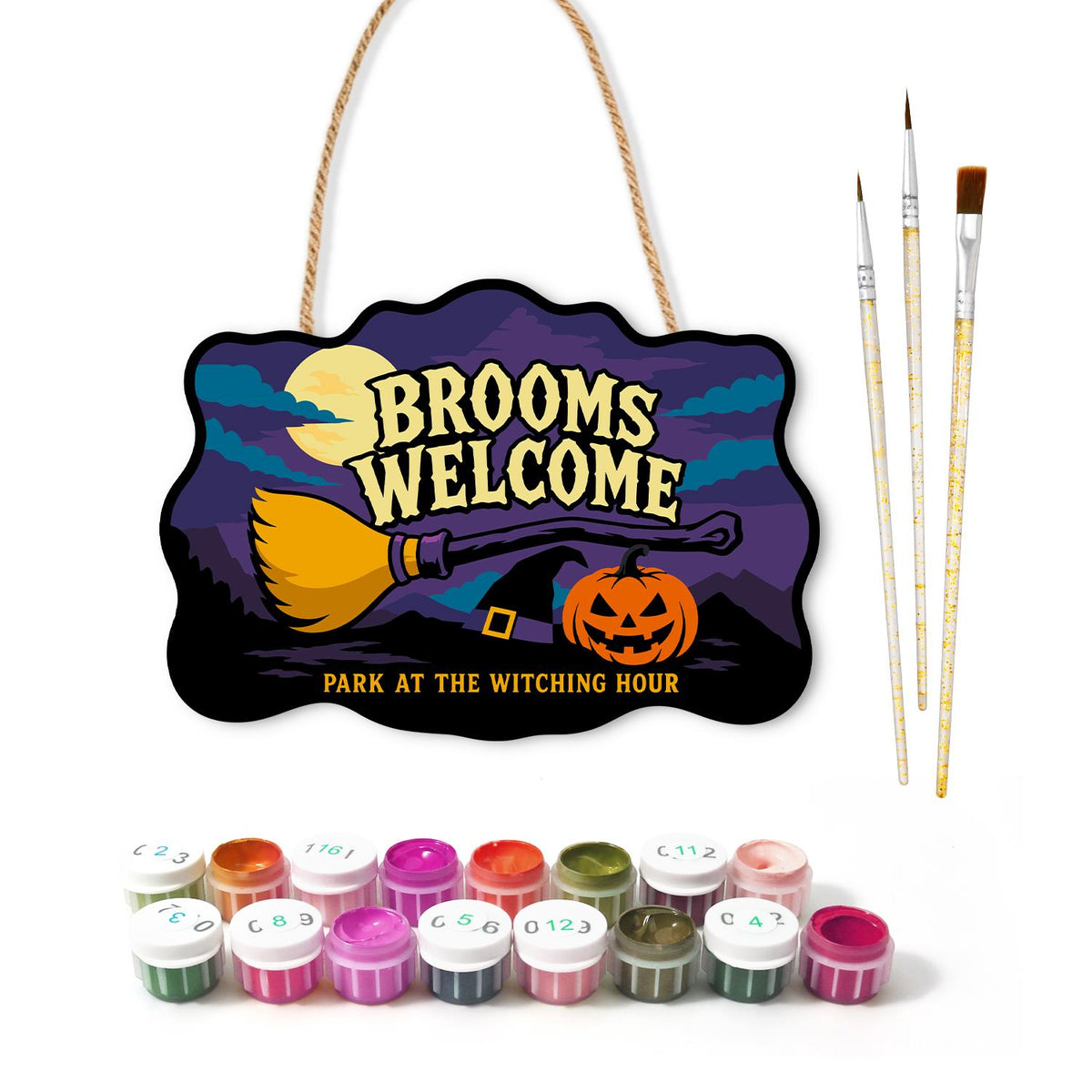 Resting Broom Under Full Moon paint by numbers hanging sign – image 2
