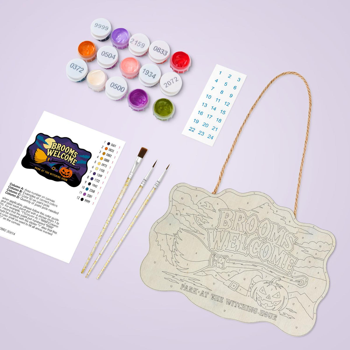 Resting Broom Under Full Moon paint by numbers hanging sign – image 3
