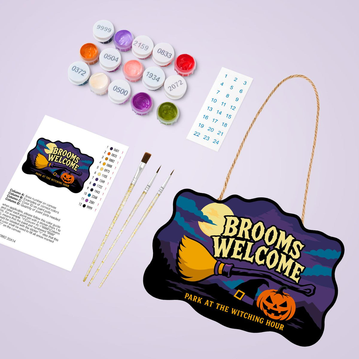 Resting Broom Under Full Moon paint by numbers hanging sign – image 4