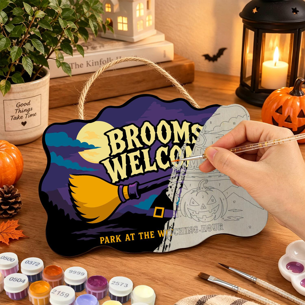 Resting Broom Under Full Moon paint by numbers hanging sign – image 7