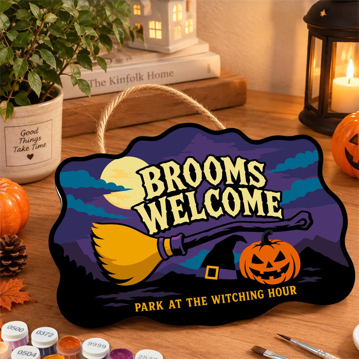Resting Broom Under Full Moon paint by numbers hanging sign – image 8
