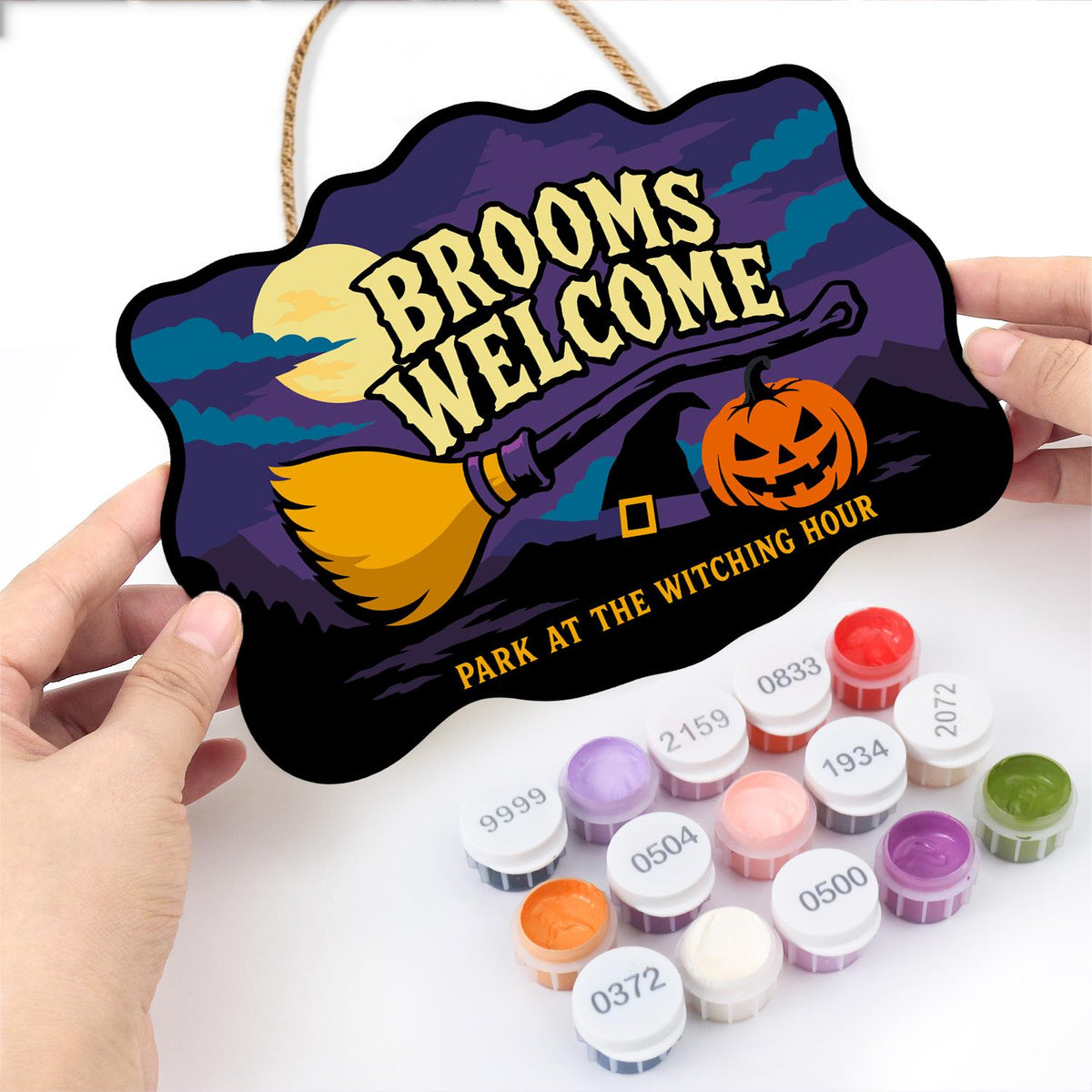 Resting Broom Under Full Moon paint by numbers hanging sign – image 9