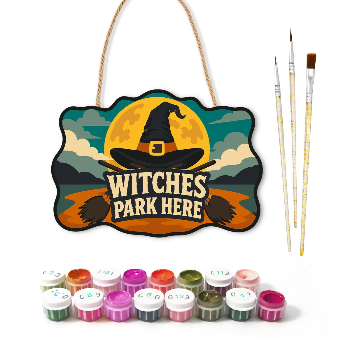 Golden Moon Witch Hat Parking paint by numbers hanging sign – image 2