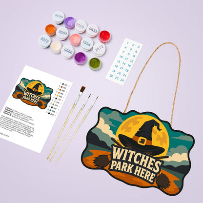 Golden Moon Witch Hat Parking paint by numbers hanging sign – image 4