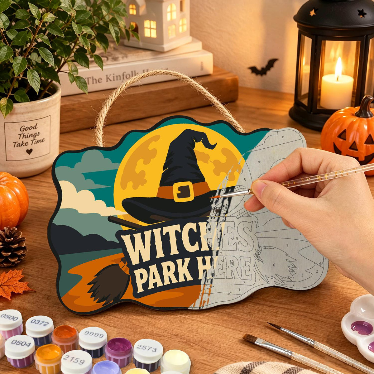 Golden Moon Witch Hat Parking paint by numbers hanging sign – image 7