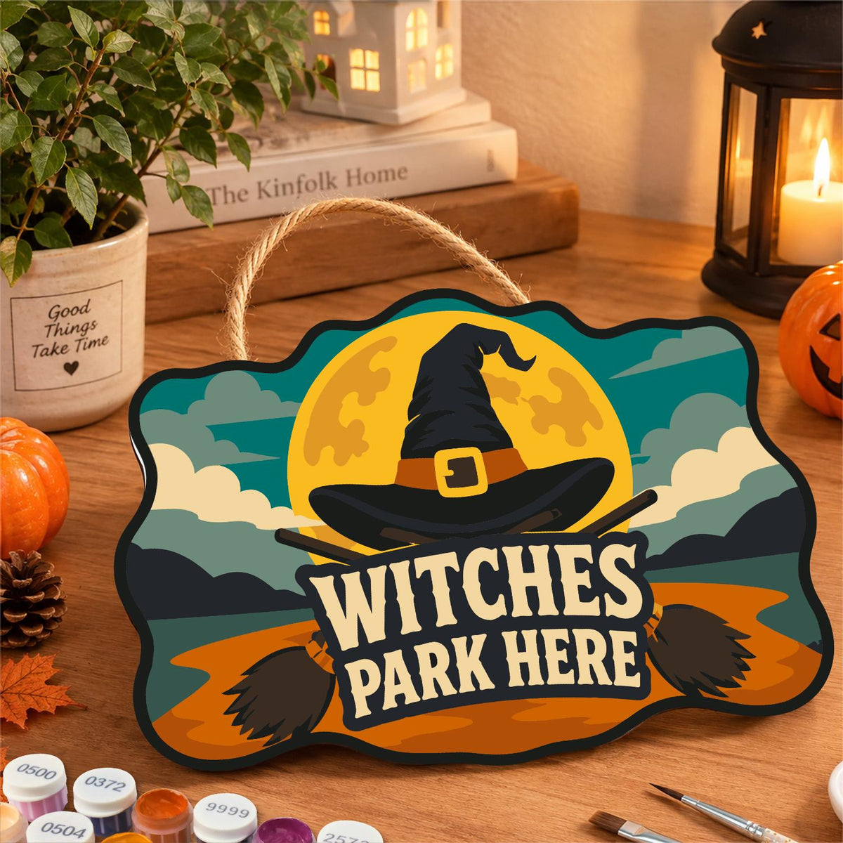 Golden Moon Witch Hat Parking paint by numbers hanging sign – image 8