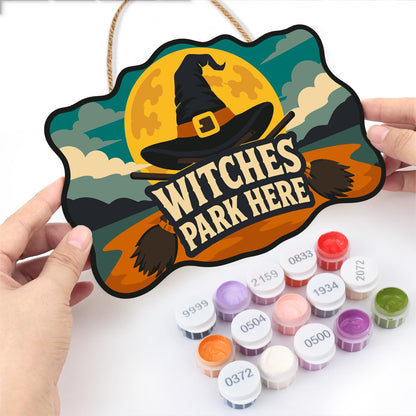 Golden Moon Witch Hat Parking paint by numbers hanging sign – image 9